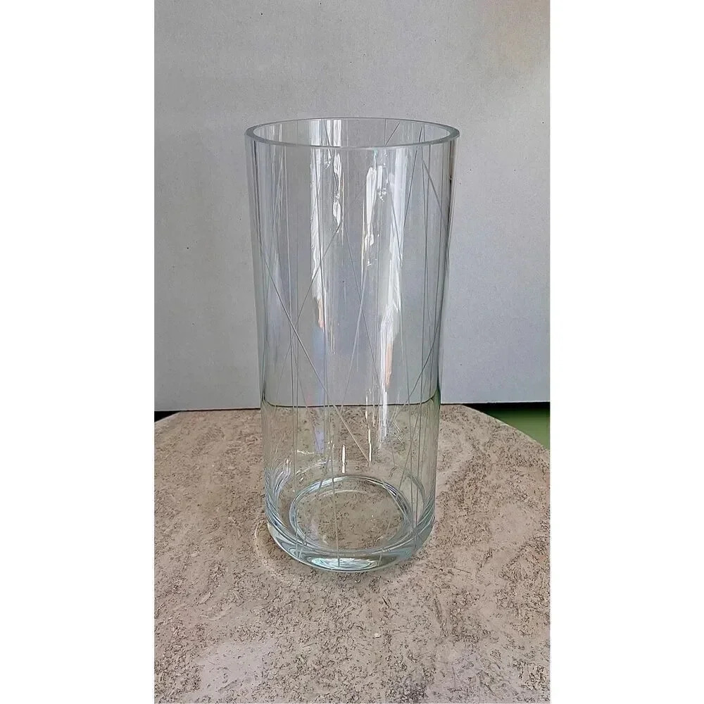 Vintage Create And BarrelโClear Classic Large Cut Glass Design Tall Flowerโ Vase